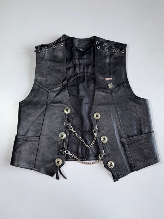 Vintage German Biker Club Leather Vest Motorradfreunde Eagles Patch, Chain Hardware (M/L)