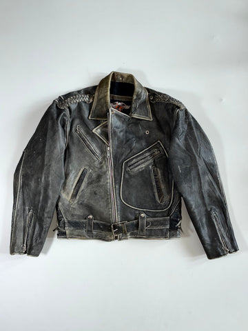 Vintage ASHG  Grey Leather Double Rider Biker Jacket (L)
