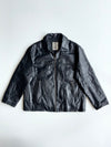 Vintage Black Leather Zip-Up Trucker Jacket(2XL)