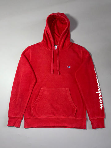 Champion Red Hoodie – Sleeve Script Logo | (M)