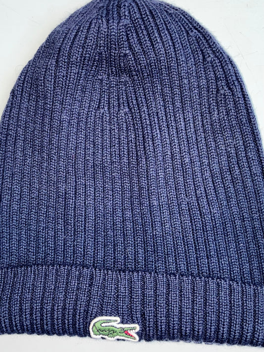Vintage Lacoste Navy Blue Ribbed Knit Beanie (H-11inches/W-16)
