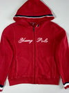 Young Polo Red Full-Zip Hoodie with Embroidered Logo & Striped Trim – Size (S)