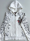 Grace & Fury Japanese Samurai Sakura Print Zip Hoodie – White – (S)
