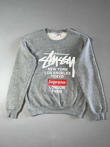Stüssy x Supreme World Tour Grey Crewneck Sweatshirt (S)