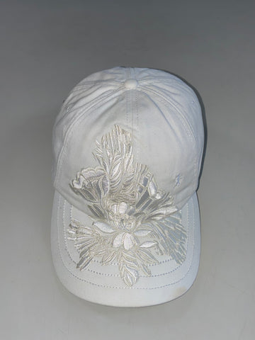 EDC by Esprit White Cap – Tonal Floral Embroidery, Leather Strap Back (Adjustable)