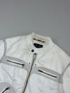 Vintage Armani Jeans White Perforated Leather Café Racer Biker Jacket (L)