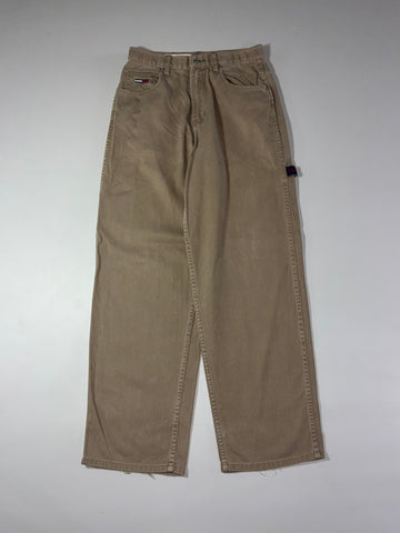 Vintage 90s Tommy Hilfiger Khaki Carpenter Jeans Big Flag Patch (W:30) (L:44)