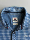 Edo Katsu Indigo Blue Check Embroidered Wave Short Sleeve Shirt – (M)