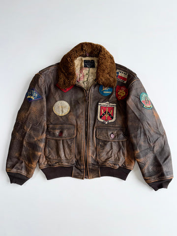 Vintage Avirex G-1 U.S. Navy Spec. 7823 Distressed Leather Flight Bomber Jacket (XL)