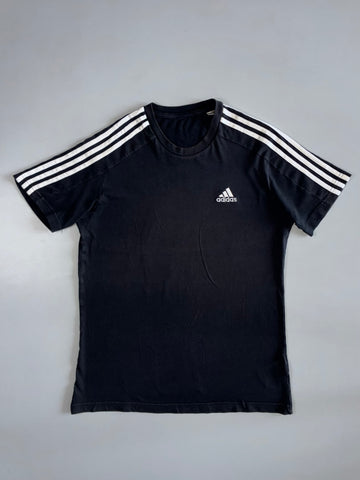 Adidas Black 3-Stripes Tee – White Shoulder Stripes & Logo (M)