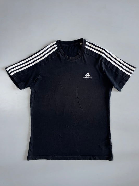 Adidas Black 3-Stripes Tee – White Shoulder Stripes & Logo (M)