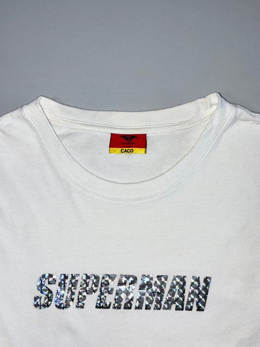 Caco Superman Foil Print Long Sleeve Tee in White (S/M)