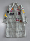 DSQUARED2 Multi-Patch Plaid Wool Trench Coat  Long Checkered Overcoat with Embroidered Patches (M)
