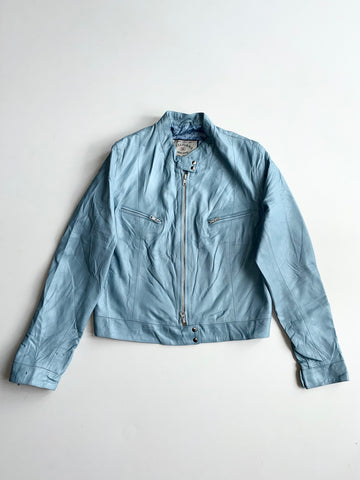 Mulligans Ireland Baby Blue Leather Café Racer Jacket women’s – Made in Italy(XS)