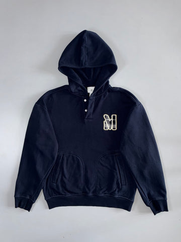 H&M Plaid Patch “M” Half-Button Pullover Hoodie Navy (M)