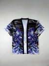 Blue Dragon Print Japanese Style Open Front Kimono Shirt (XL)
