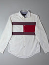 Tommy Hilfiger White Flag Colorblock Button-Up Shirt (M)