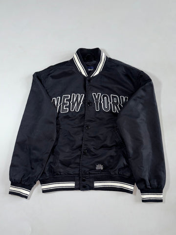 Vintage SPAO Black New York Satin Varsity Jacket (L)