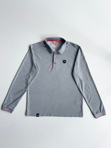 Puma Sportlifestyle Tipped Collar Long Sleeve Polo - Grey/Red (L)