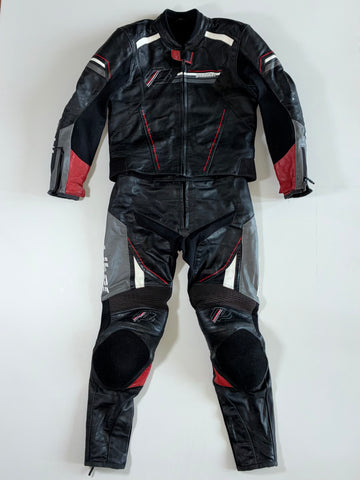 Probiker Grey & Red Accent Two-Piece Racesuit Knee Padded (Jacket Size :S/M) (W:34|L:37)