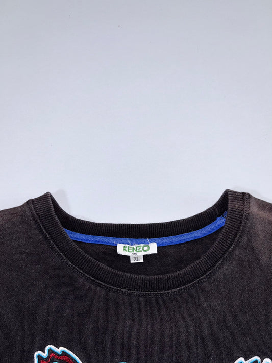 Kenzo Paris Tiger Logo Black Crewneck Embroidered Sweatshirt (M/L)