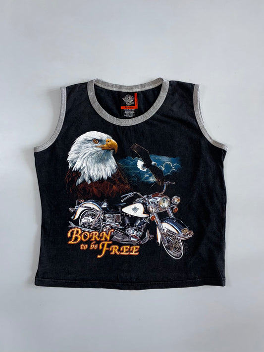 Rock Eagle “Born To Be Free” Biker Sleeveless Ringer Tank – Faded Black (M)
