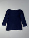 Lauren Ralph Lauren Navy Cable Knit Boat Neck Sweater with White Tipping (S)