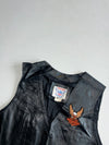 Vintage Vanguard Black Leather Biker Vest – Harley-Davidson Eagle Patch, Side Lace-Up (L)