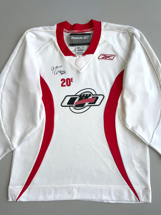 Reebok CCM Windsor Spitfires OHL Hockey Jersey #20E Autographed White Red Youth (M)