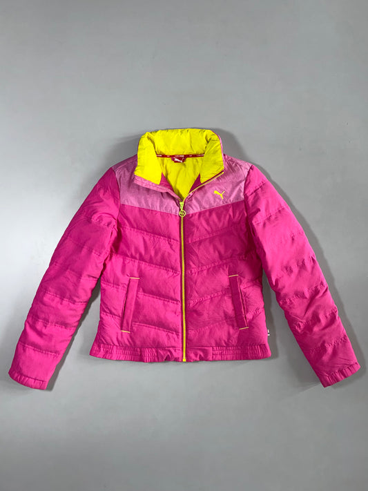 Puma Pink Colorblock Neon Puffer Jacket (S)