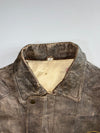 Authentic Avirex LTD Vintage Distressed Brown Leather Flight Bomber Jacket w/ Map Lining & Patches — Space Shuttle / Lunar Landing / LA Police / Aviation Wings (XL)