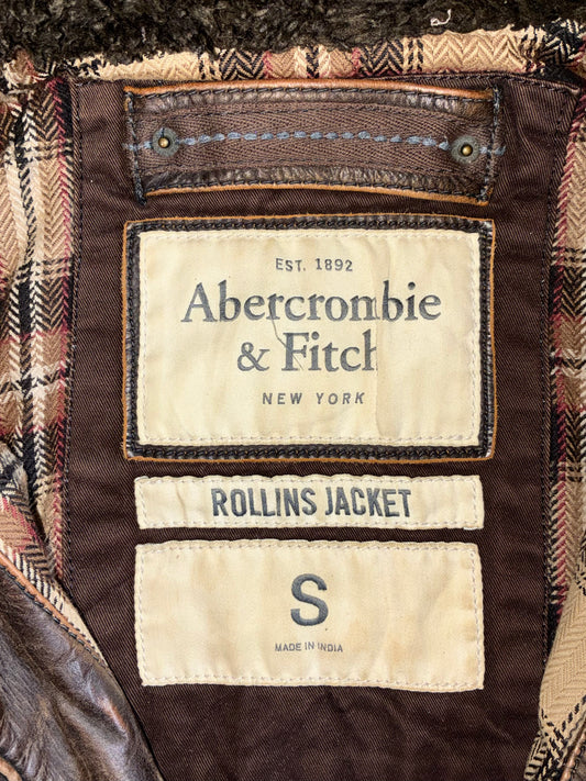 Vintage Abercrombie & Fitch Rollins Distressed Leather Bomber Jacket (S/M)
