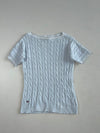 Lauren Ralph Lauren Baby Blue Short Sleeve Cable Knit Top with Striped Trim Women’s (XS)