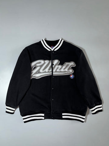 G-Unit Black & Grey Chenille Spellout Varsity Jacket (XL)