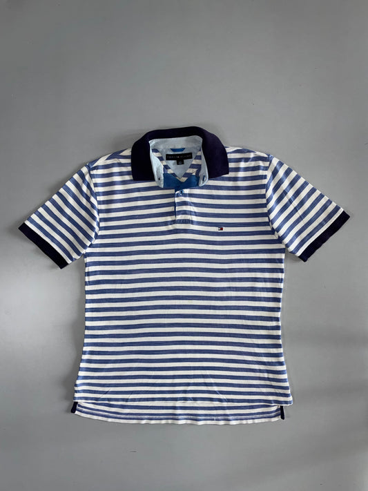 Tommy Hilfiger Nautical Stripe Polo Shirt Blue & White (L)
