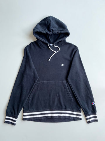 Champion Black Hoodie – Striped Rib Hem & Cuffs – (S)