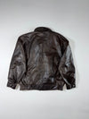 Dark Brown Leather-Look Bomber Jacket with Zip Pockets (L)