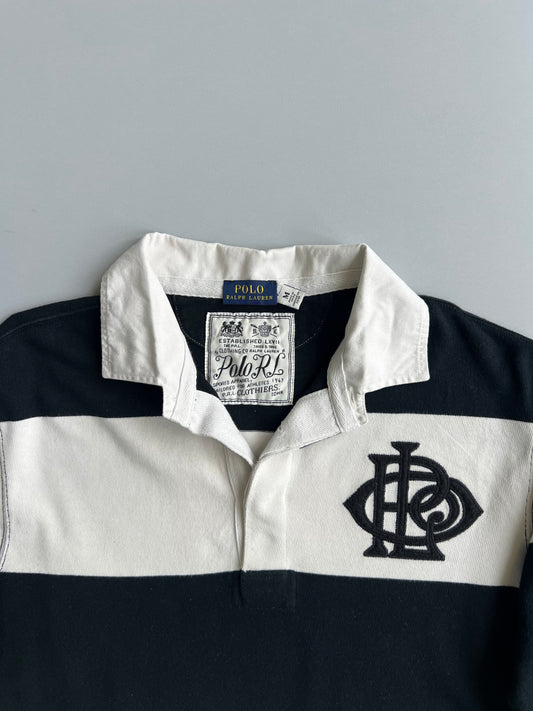 Polo Ralph Lauren PRL Monogram Black Cream Wide Stripe Heavy Cotton Rugby t-Shirt (L)