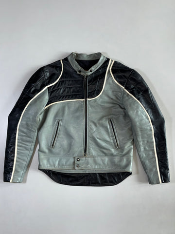 Grey/Black Leather Café Racer Jacket w/ Bristol Lining (Xl)