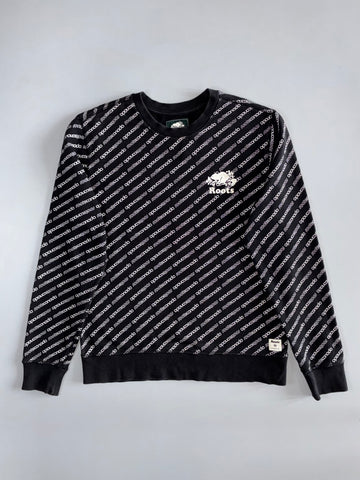 Roots Canada | All-Over Logo Print Crewneck Sweatshirt | Black (L)