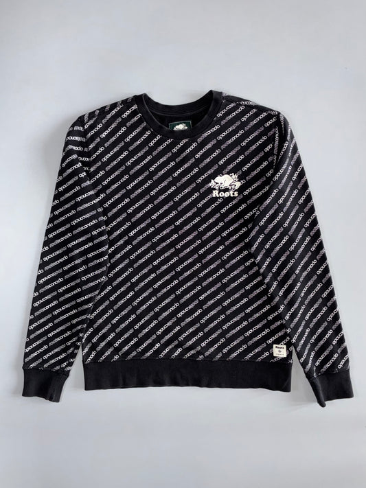 Roots Canada | All-Over Logo Print Crewneck Sweatshirt | Black (L)