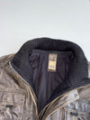Vintage Lapel Men Distressed Leather Jacket with Ribbed Knit Collar (Xl)