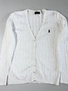 Polo Ralph Lauren White Cable-Knit V-Neck Cardigan with Black Pony Logo (S)