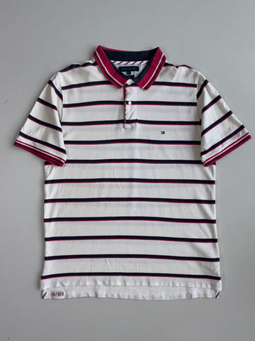 Tommy Hilfiger Striped Slim Fit Polo White Navy Red (XL)