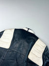 Vintage 80s Hein Gericke Navy & Cream Leather Motorcycle Jacket with Belt (S)
