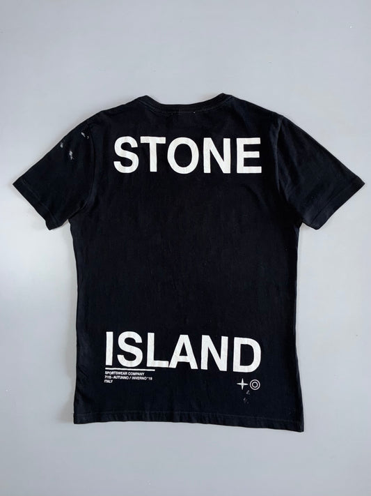Stone Island Black Tee | Compass Logo Print (M)