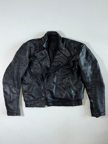 Vintage Black Genuine Leather Moto Biker Jacket Padded  (L)