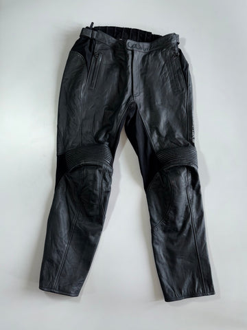 Rev’it! Black Leather Motorcycle Pants with CE Knee Protection & Stretch Panels (W-34/L-40)