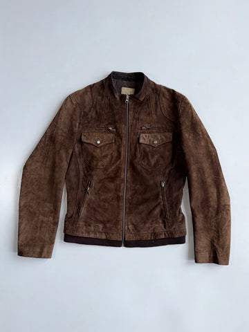 Tex Casual Brown Suede Leather Moto Jacket (Women’s (S)