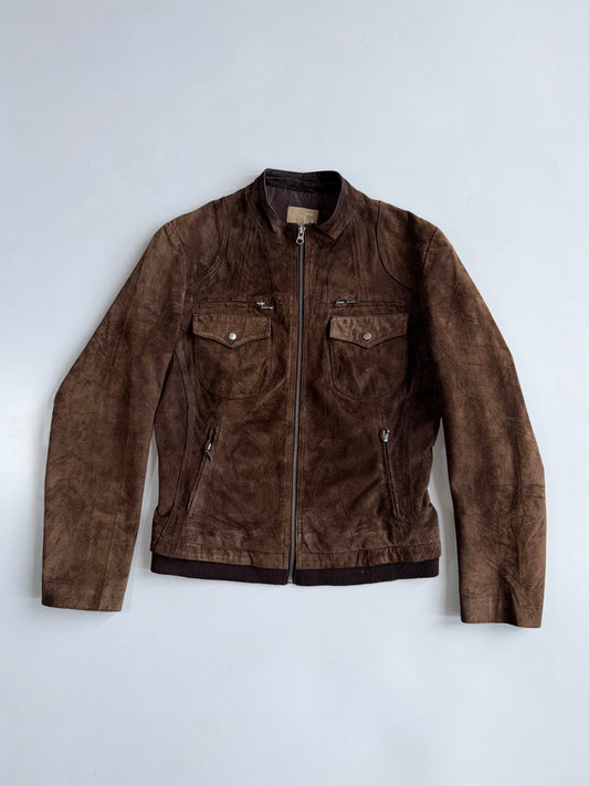 Tex Casual Brown Suede Leather Moto Jacket (Women’s (S)